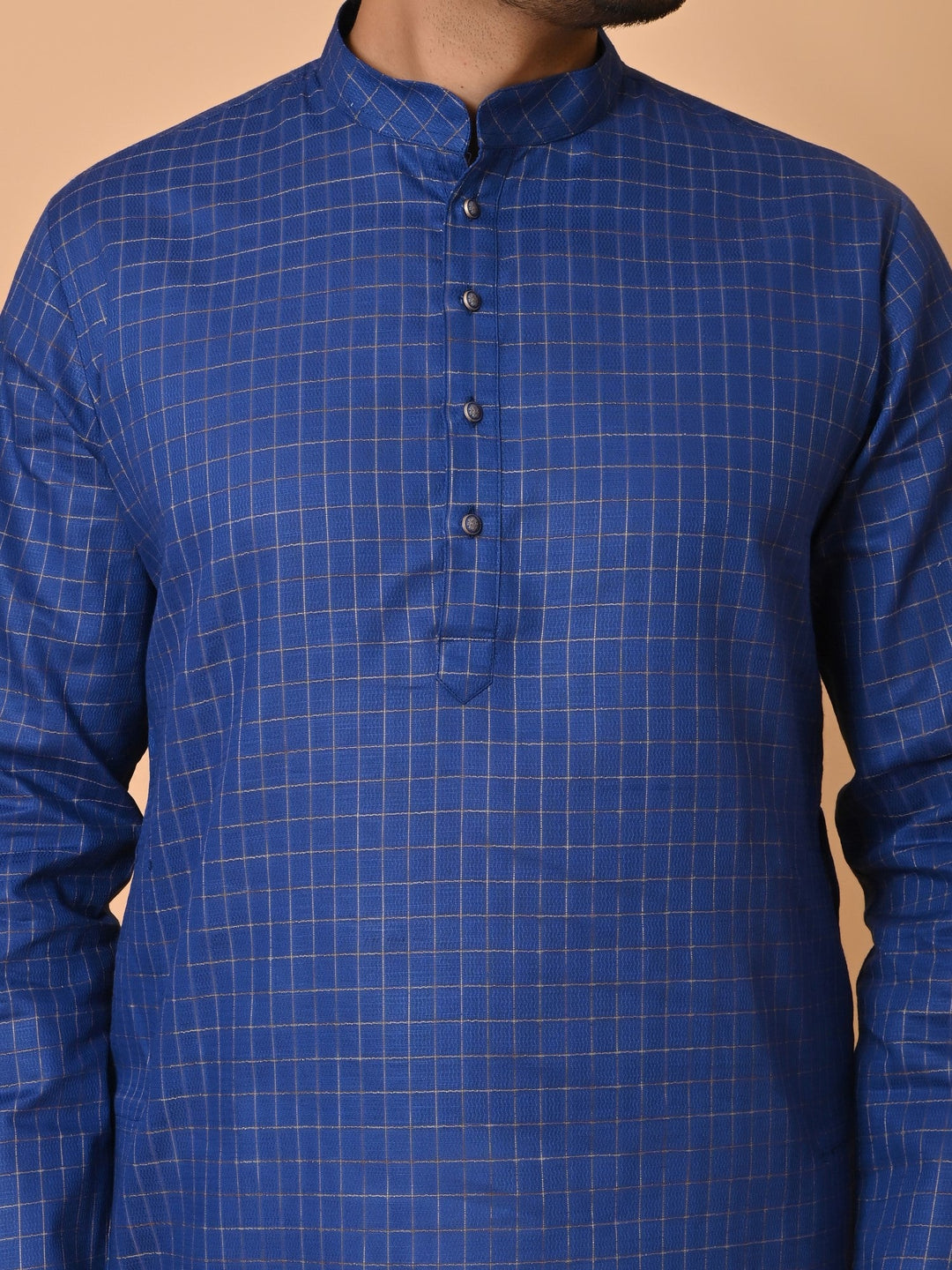 Checked Navy Blue Kurta Set