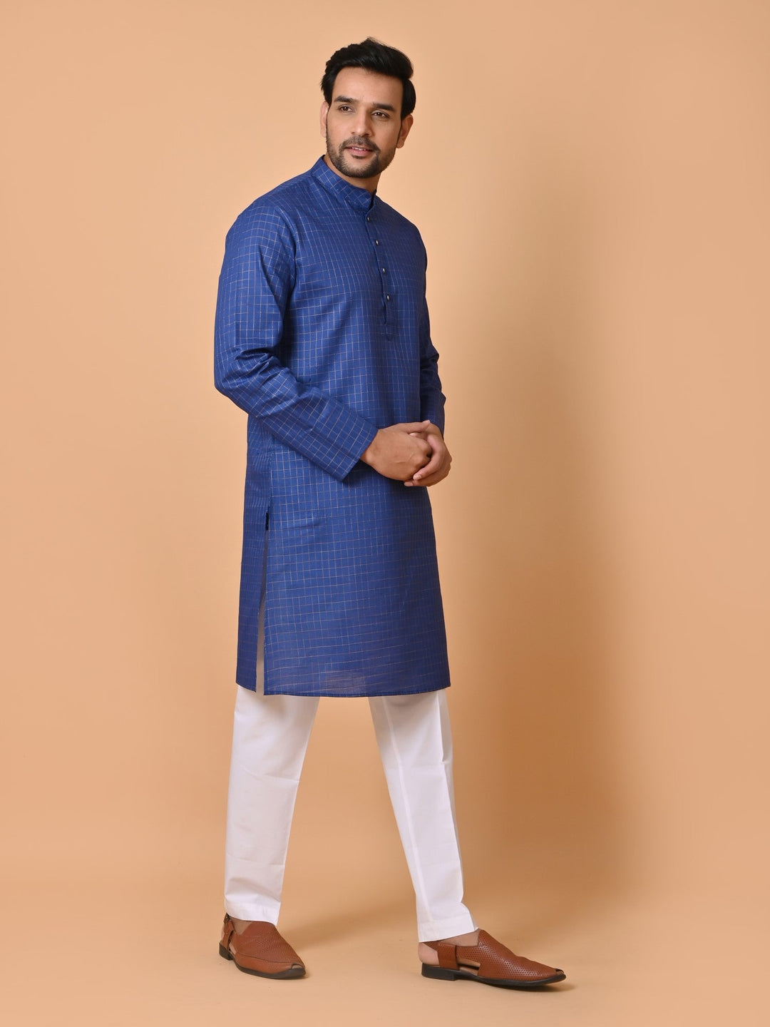 Checked Navy Blue Kurta Set