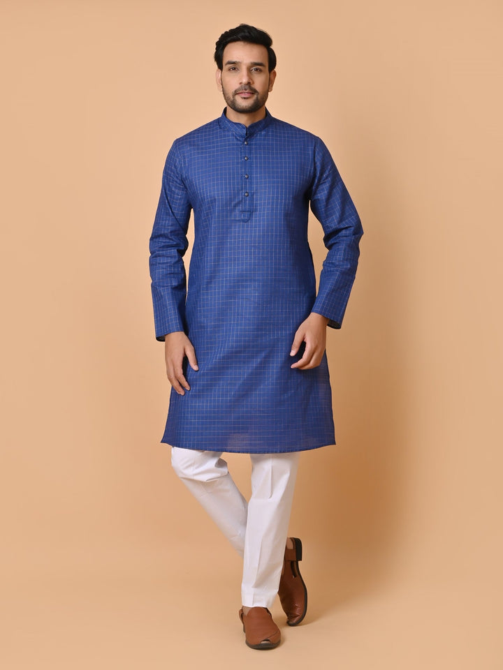 Checked Navy Blue Kurta Set