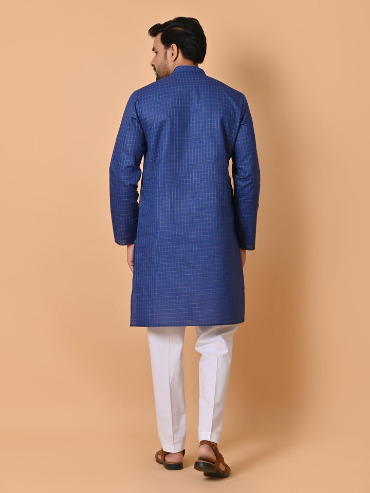 Checked Navy Blue Kurta Set