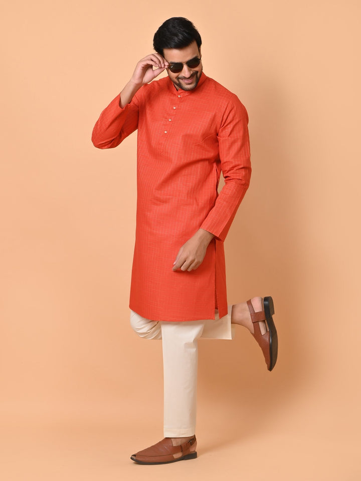 Checked Orange Kurta Set