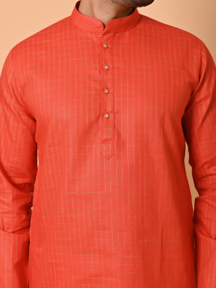 Checked Orange Kurta Set