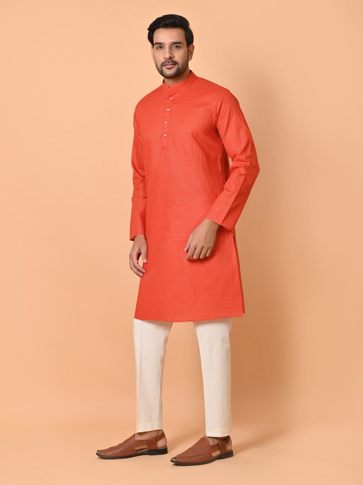 Checked Orange Kurta Set