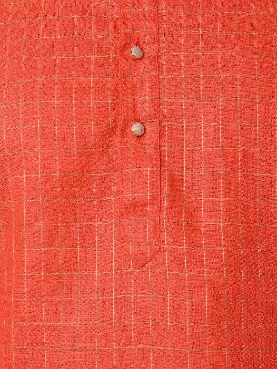 Checked Orange Kurta Set