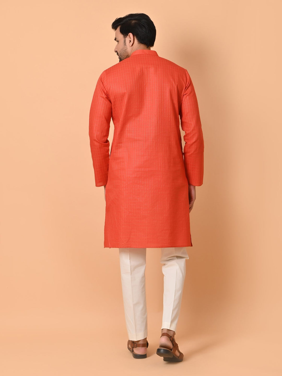 Checked Orange Kurta Set