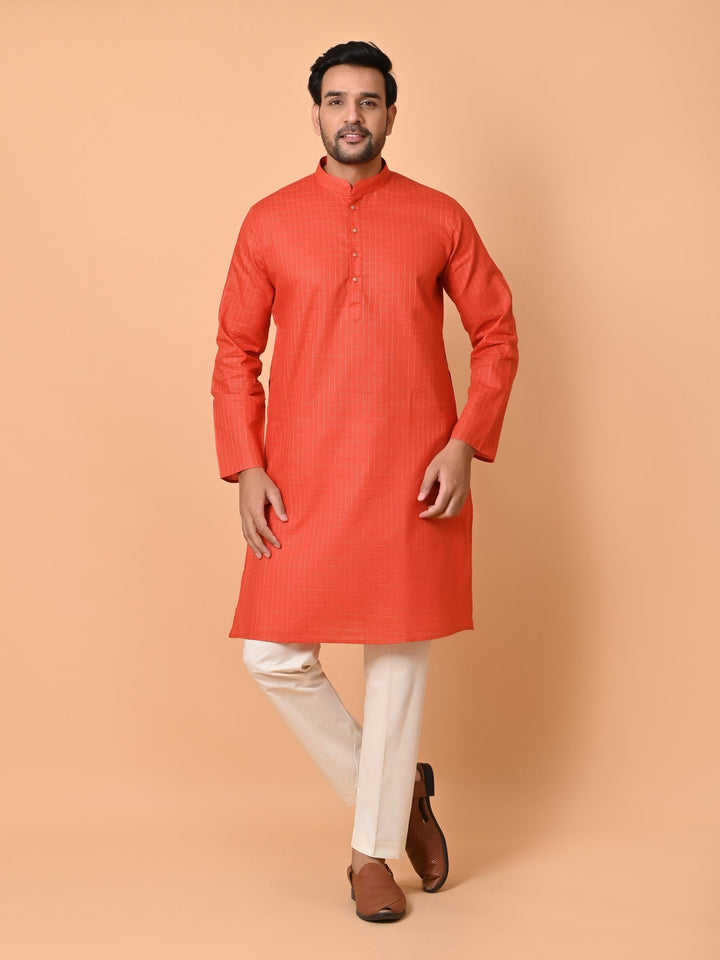 Checked Orange Kurta Set