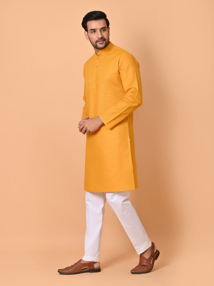 Checked Yellow Kurta Set