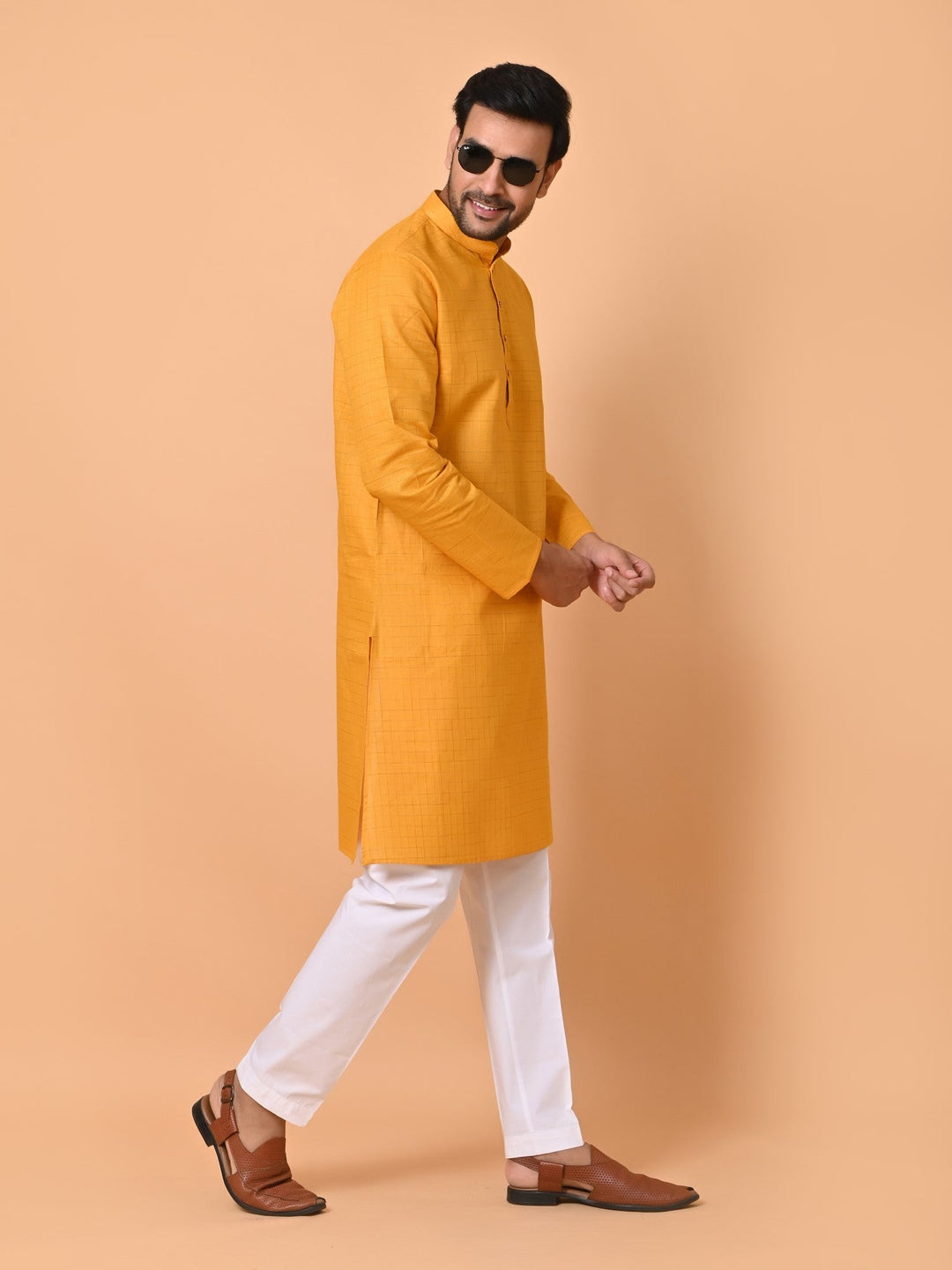 Checked Yellow Kurta Set