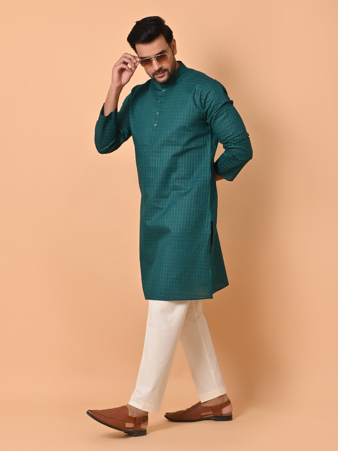 Checked Green Kurta Set