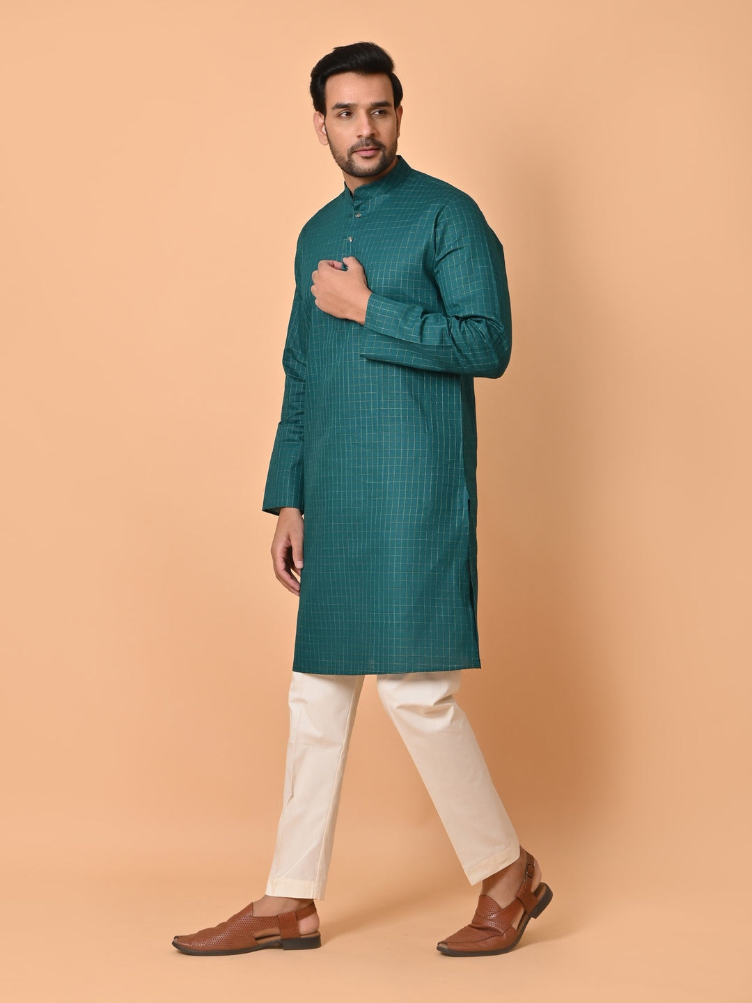 Checked Green Kurta Set