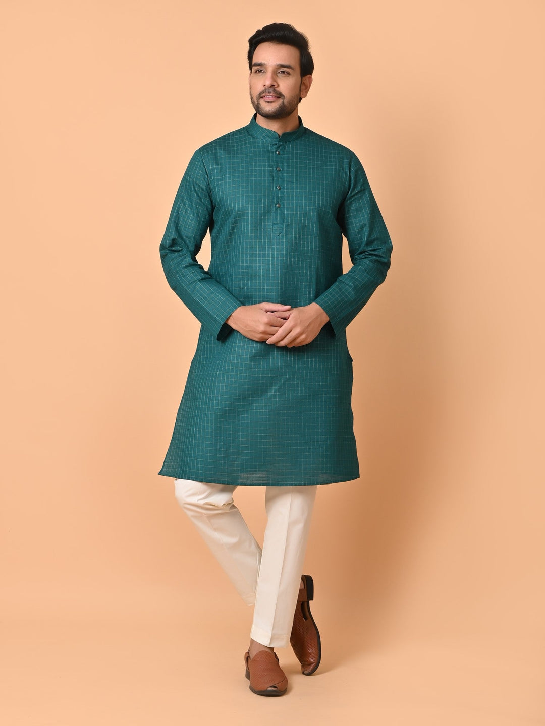 Checked Green Kurta Set