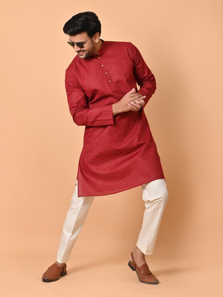 Checked Maroon Kurta Set