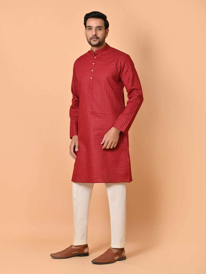 Checked Maroon Kurta Set