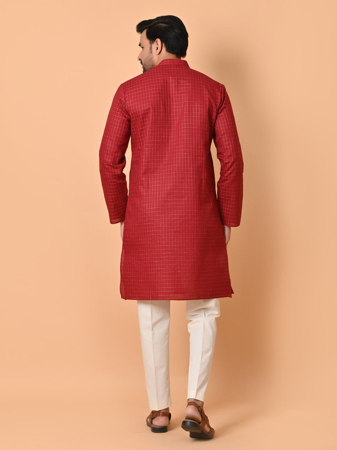 Checked Maroon Kurta Set