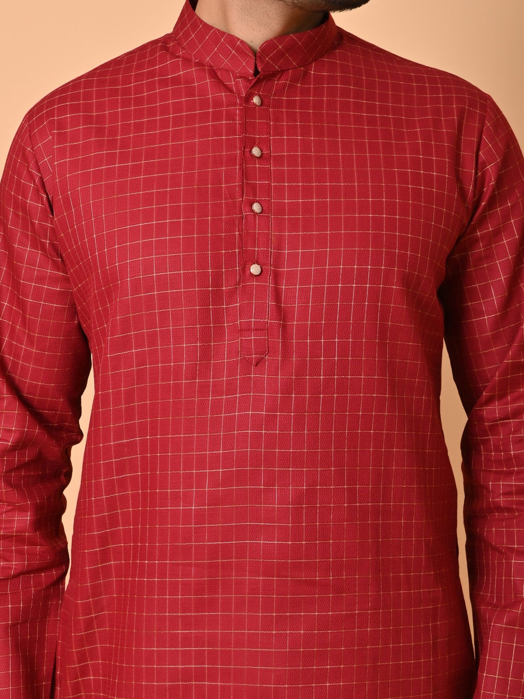 Checked Maroon Kurta Set