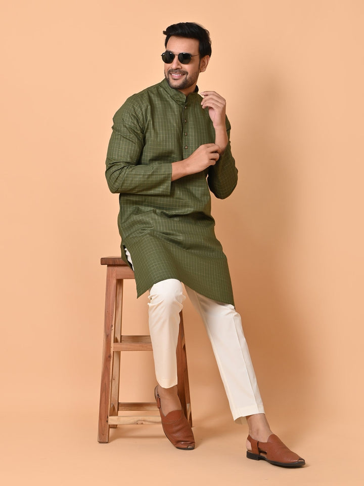 Checked Olive Kurta Set