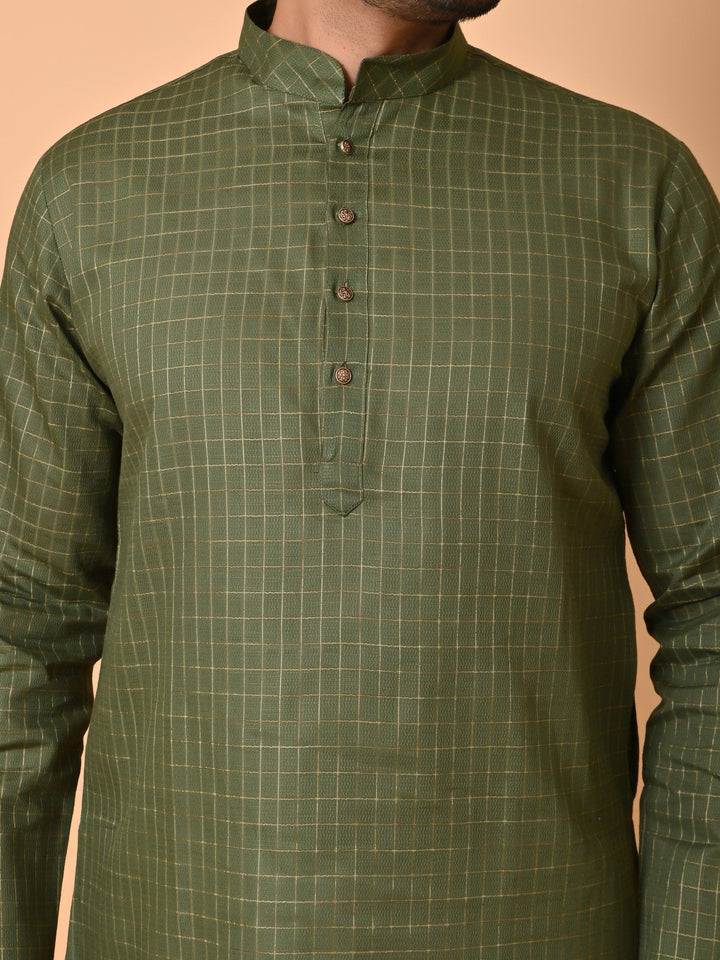 Checked Olive Kurta Set