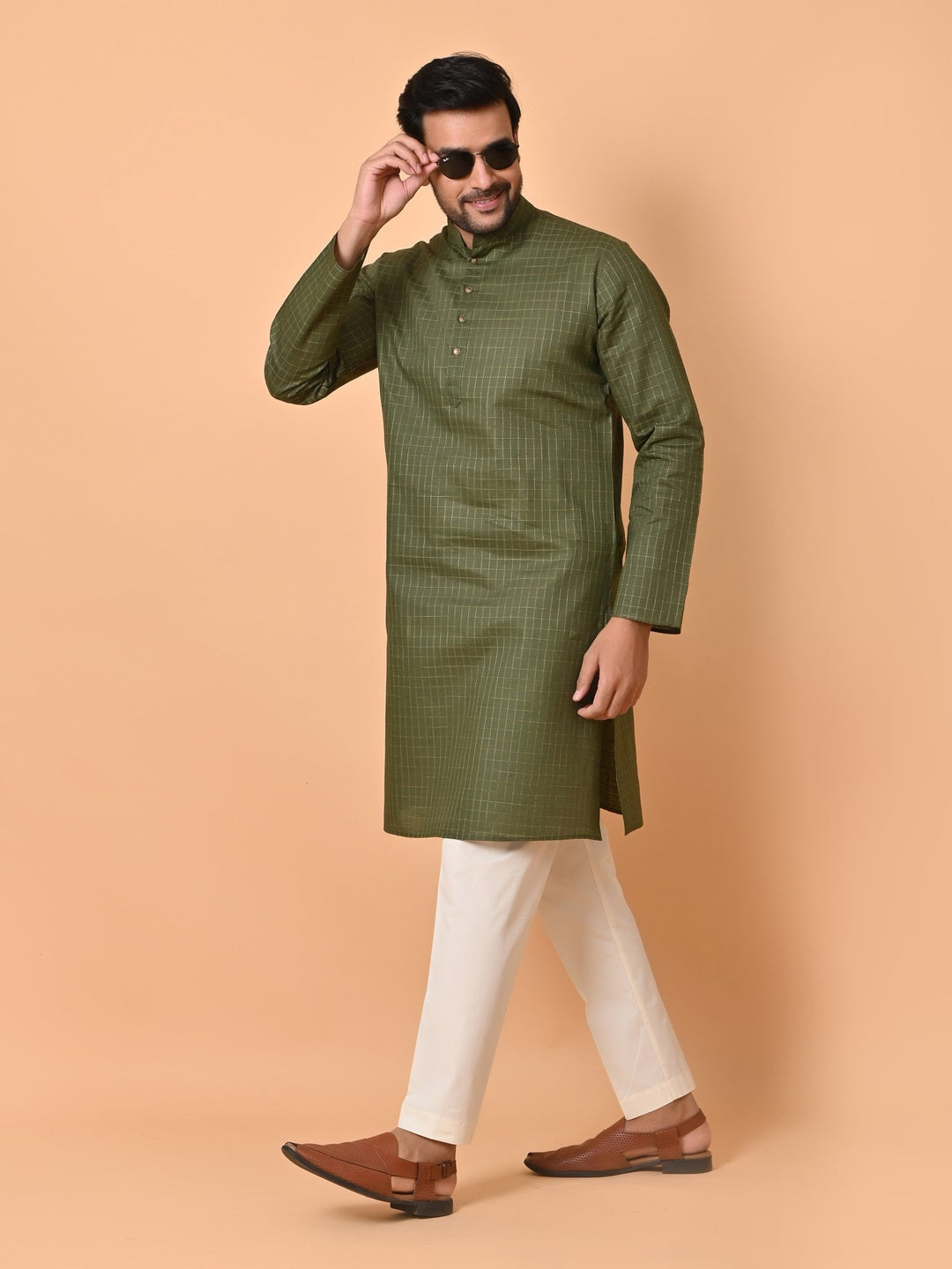 Checked Olive Kurta Set