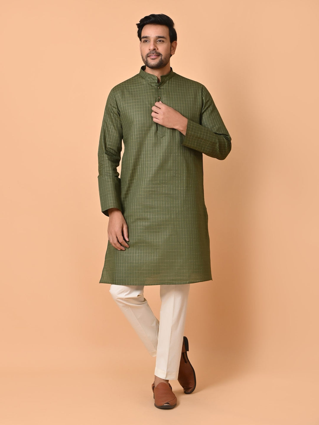 Checked Olive Kurta Set