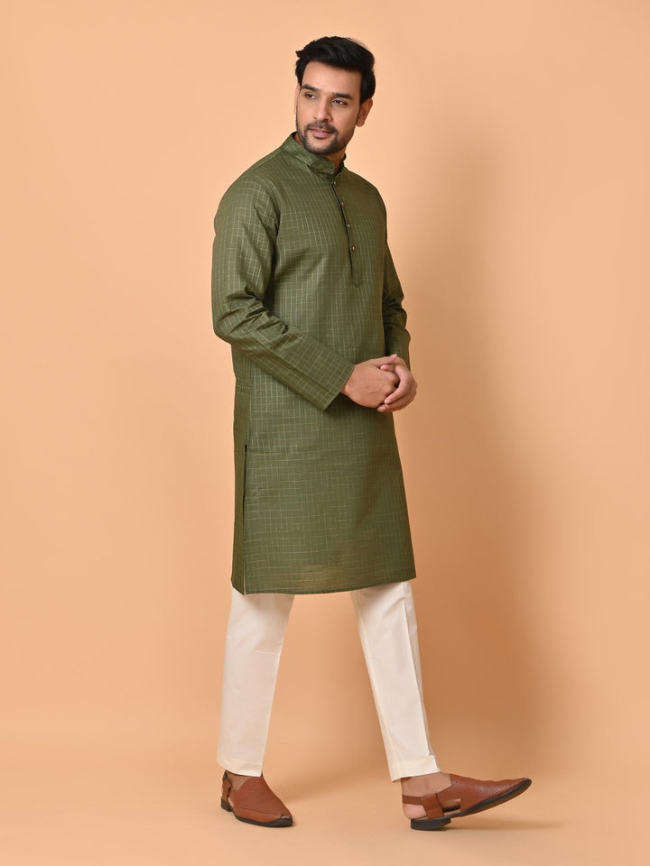 Checked Olive Kurta Set