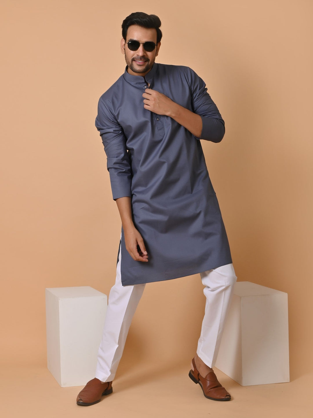Solid Grey Kurta Set
