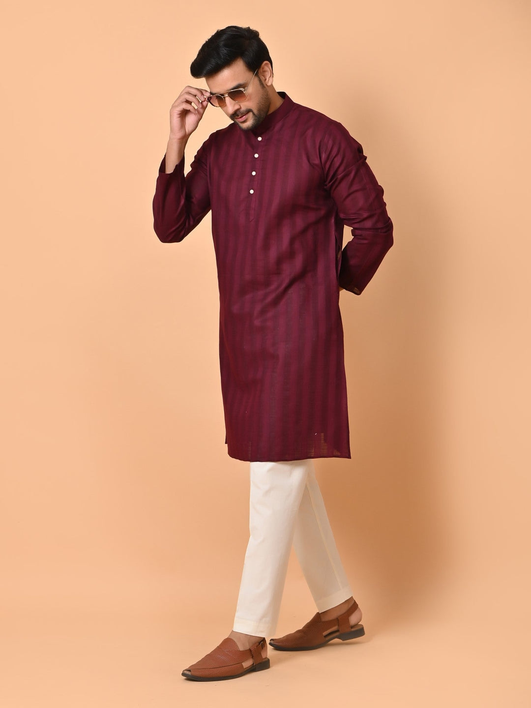 Striped Wine Kurta Set