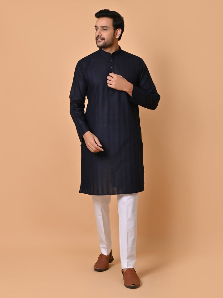 Striped Navy Blue Kurta Set