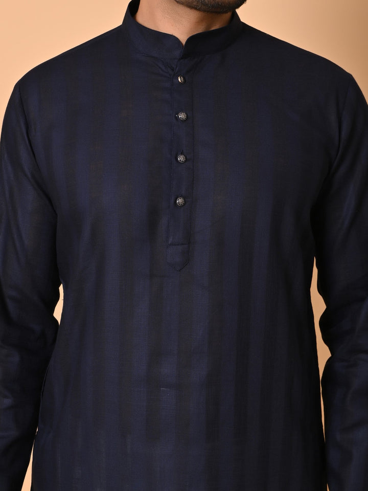 Striped Navy Blue Kurta Set