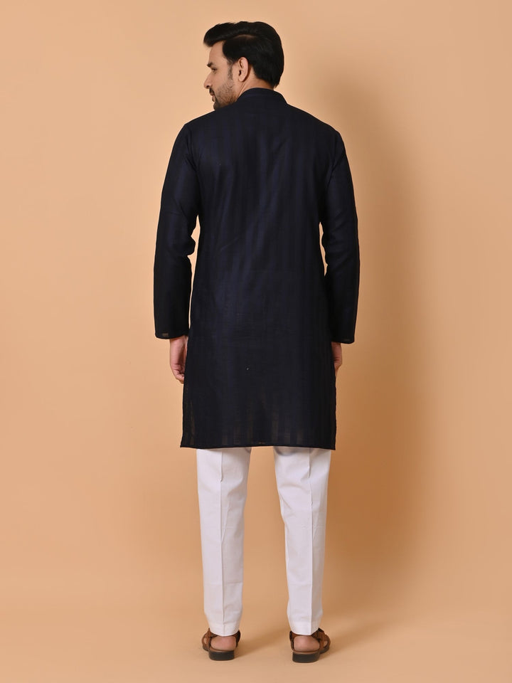 Striped Navy Blue Kurta Set