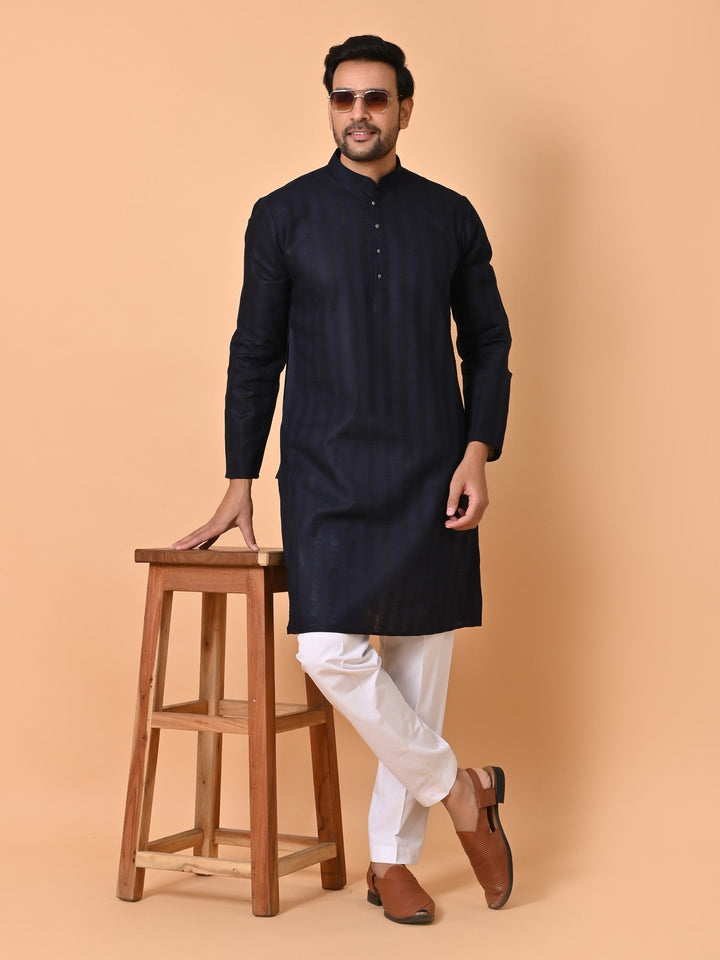 Striped Navy Blue Kurta Set