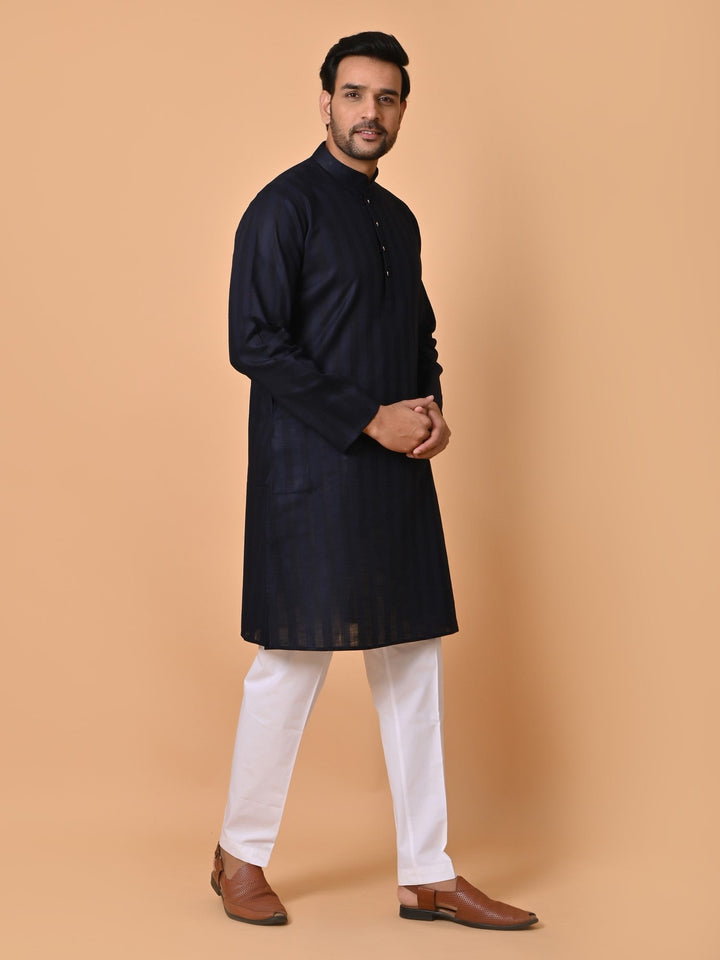 Striped Navy Blue Kurta Set