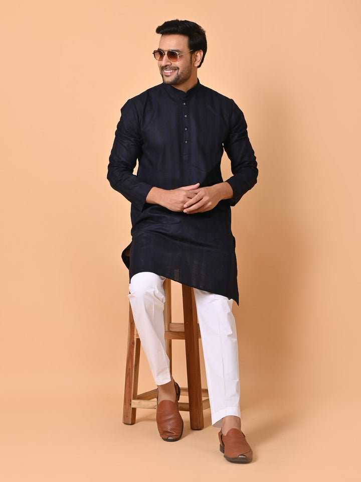 Striped Navy Blue Kurta Set