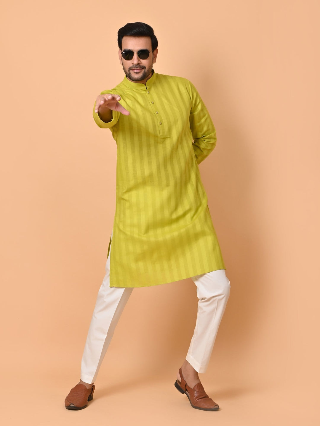 Striped Pista Kurta Set