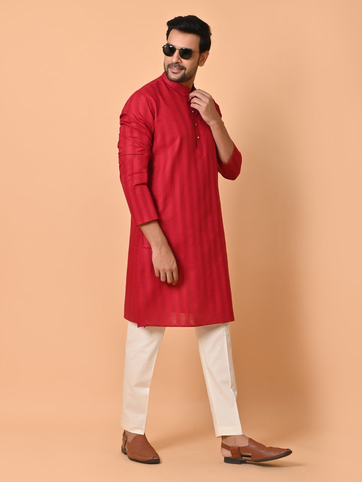 Striped Red Kurta Set