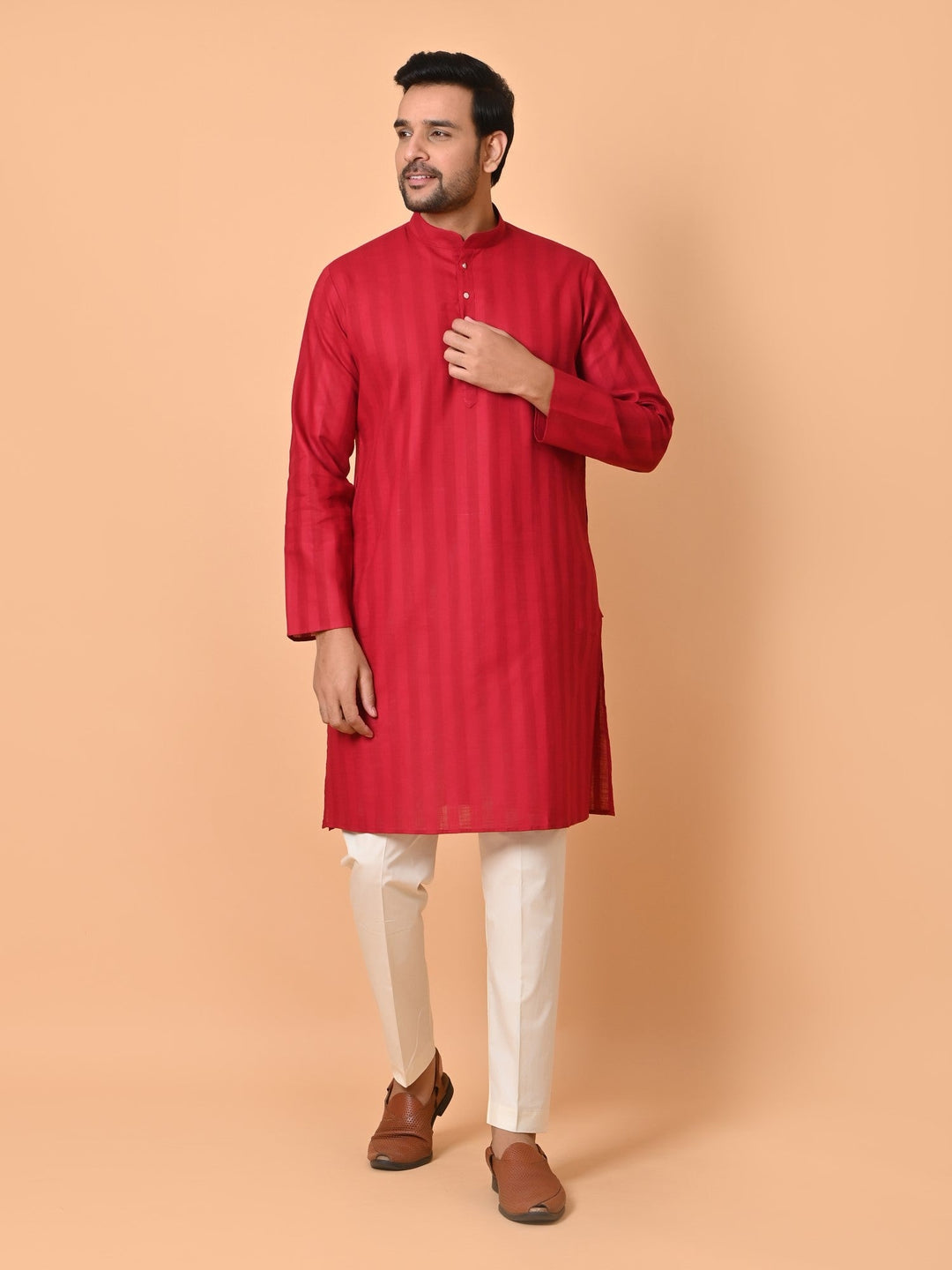 Striped Red Kurta Set