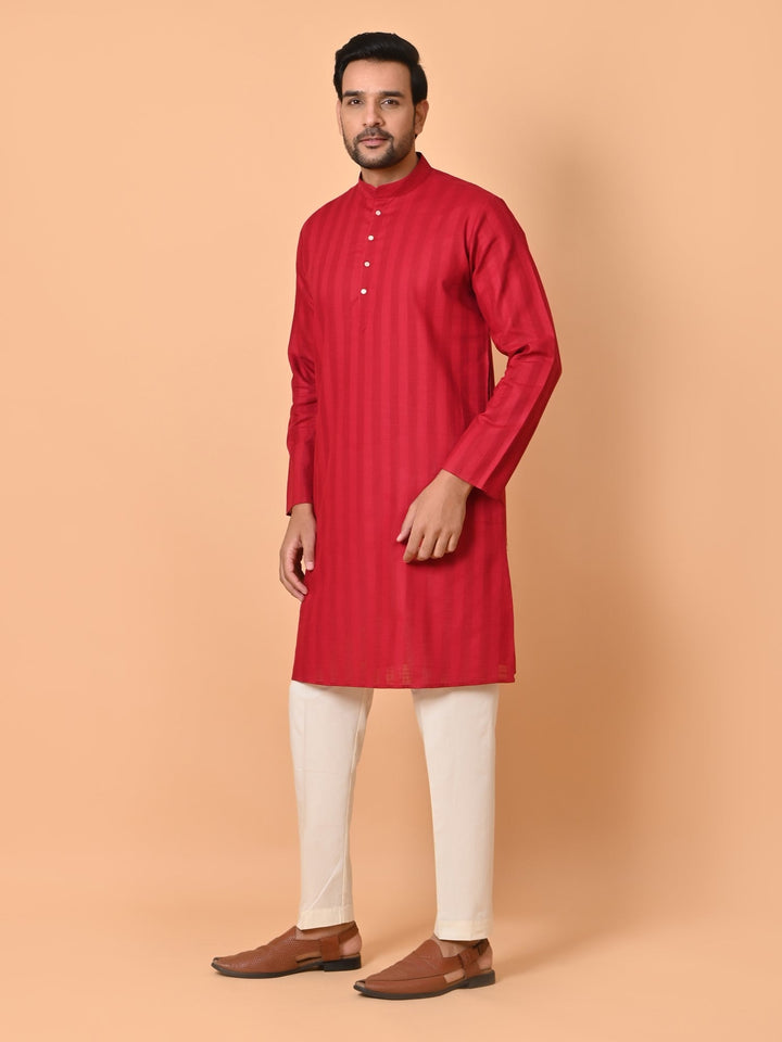 Striped Red Kurta Set