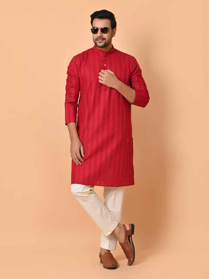 Striped Red Kurta Set