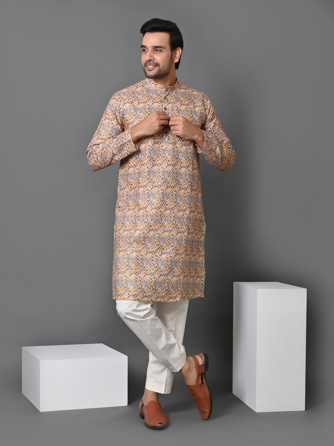 Checked Mustard Kurta Set