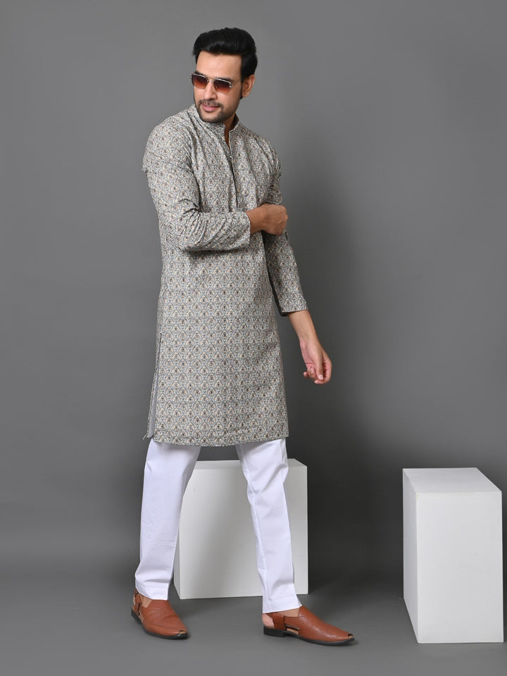Geometric Grey Kurta Set