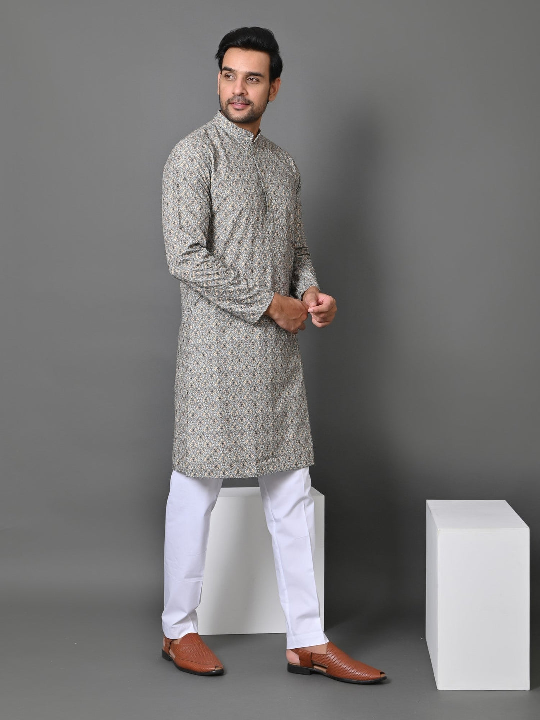 Geometric Grey Kurta Set