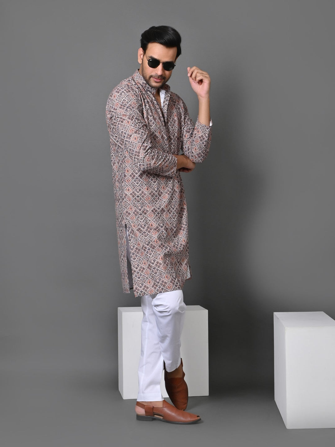 Geometric Grey Kurta Set