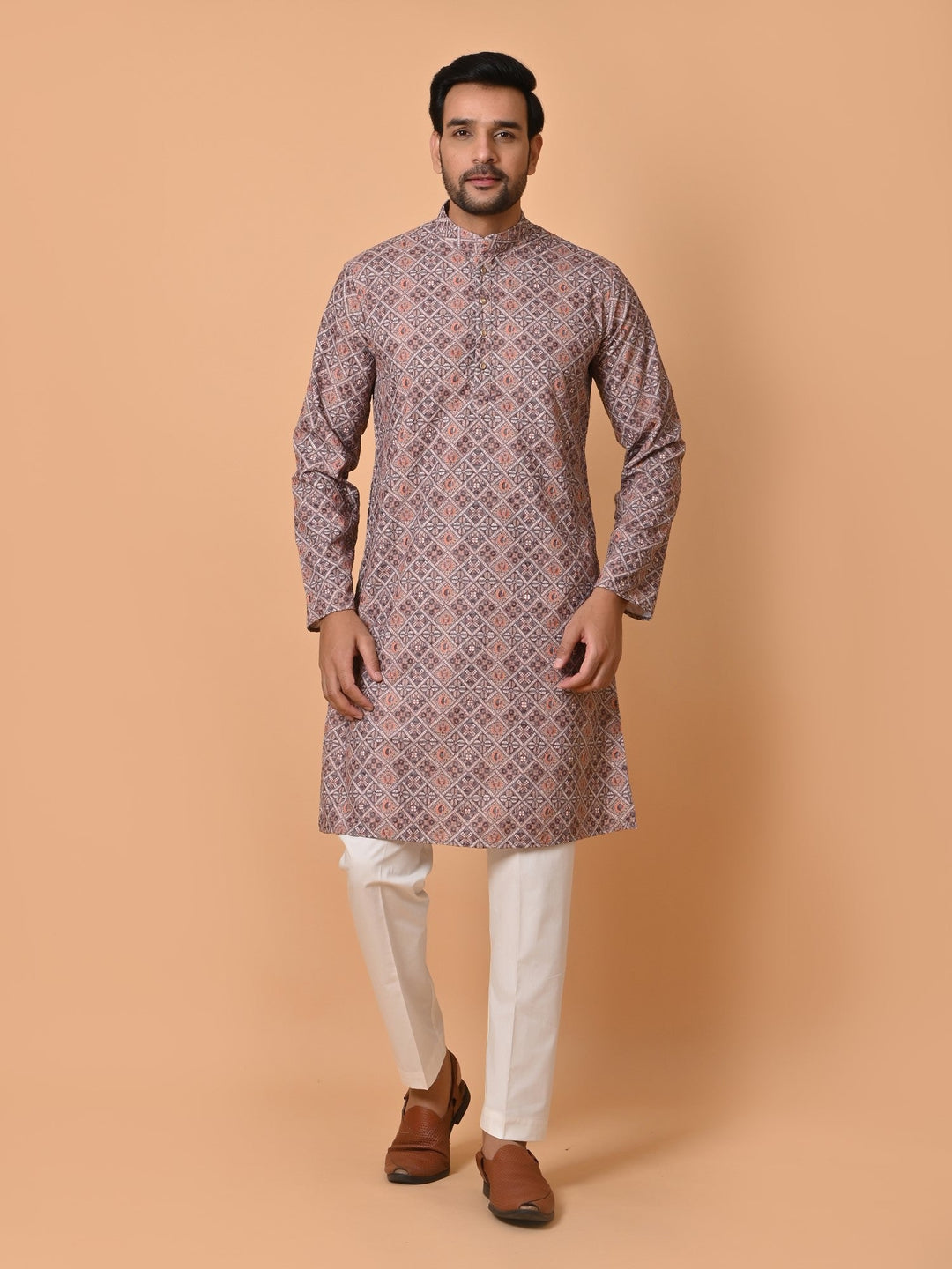 Chikan Brown Kurta Set