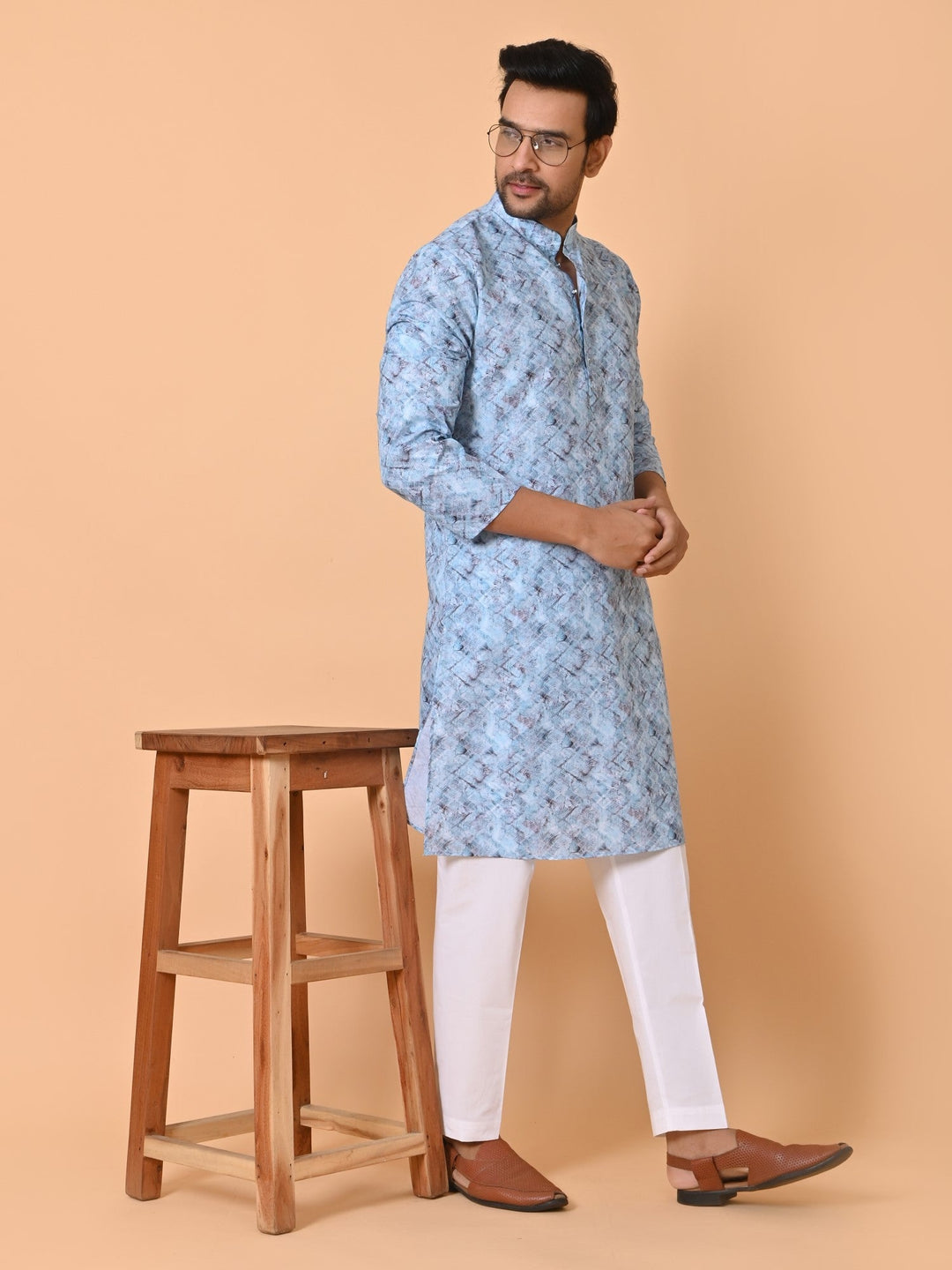 Geometric Blue Kurta Set