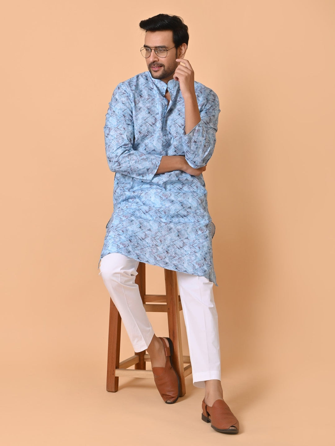 Geometric Blue Kurta Set