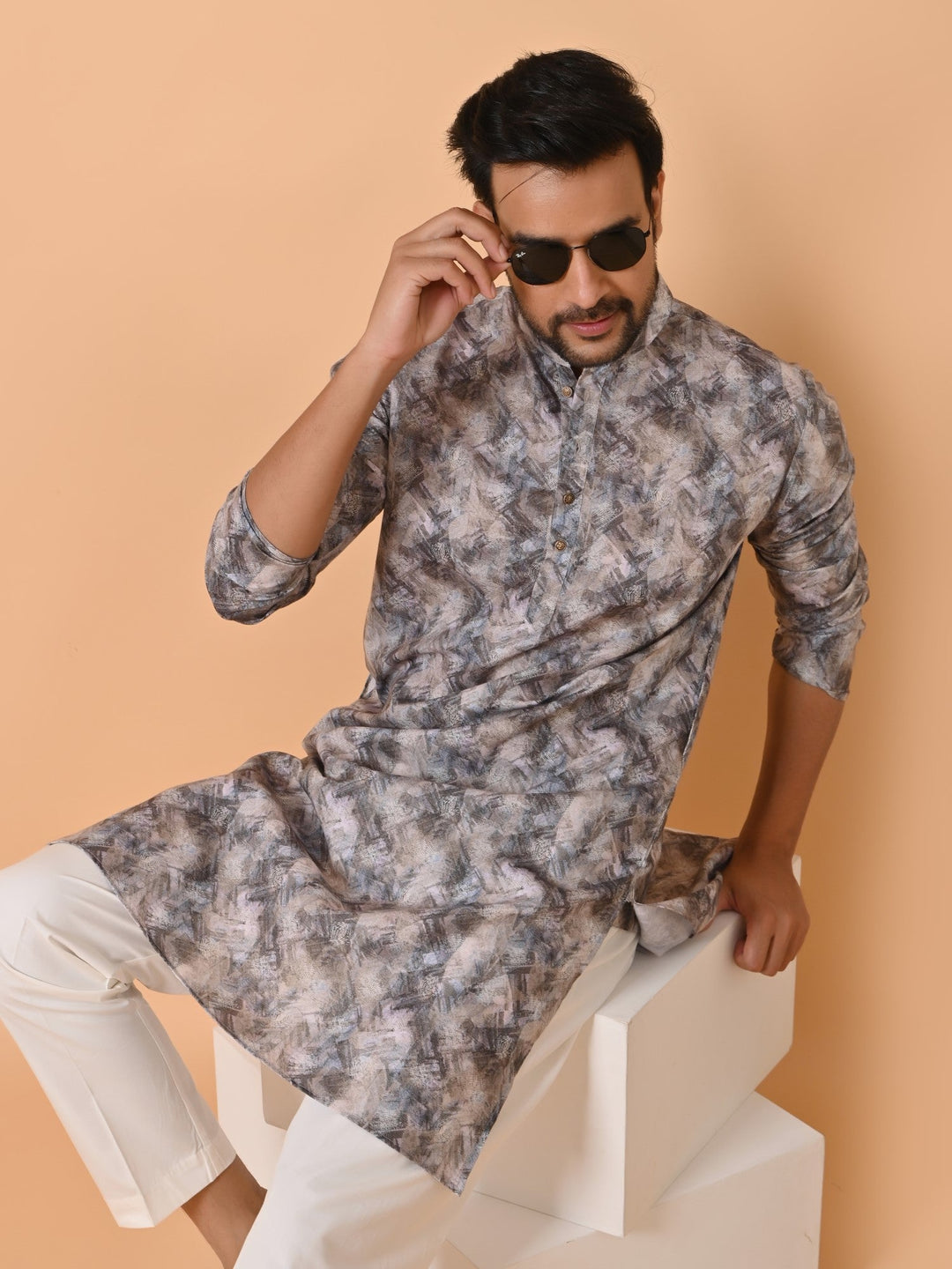 Abstract Khaki Kurta Set