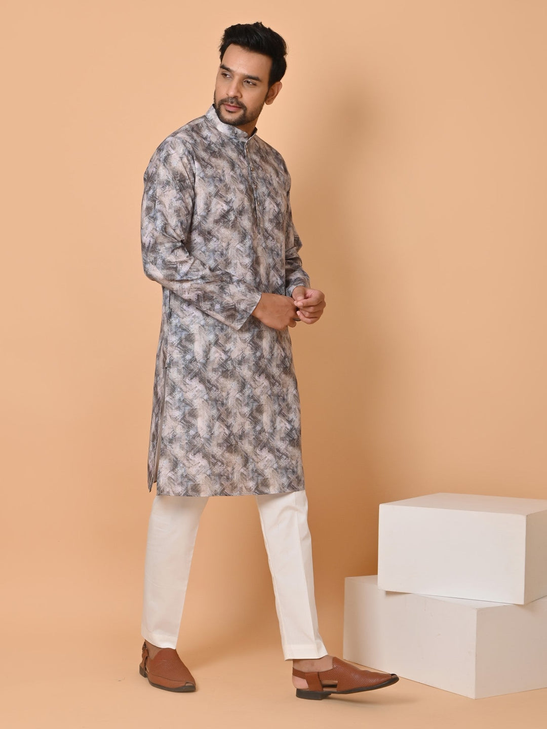 Abstract Khaki Kurta Set