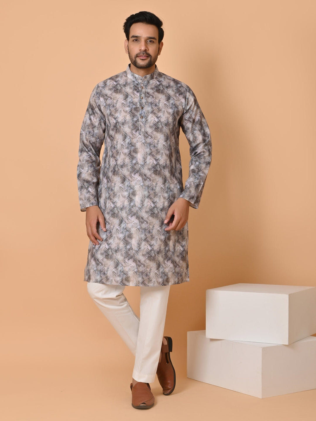 Abstract Khaki Kurta Set