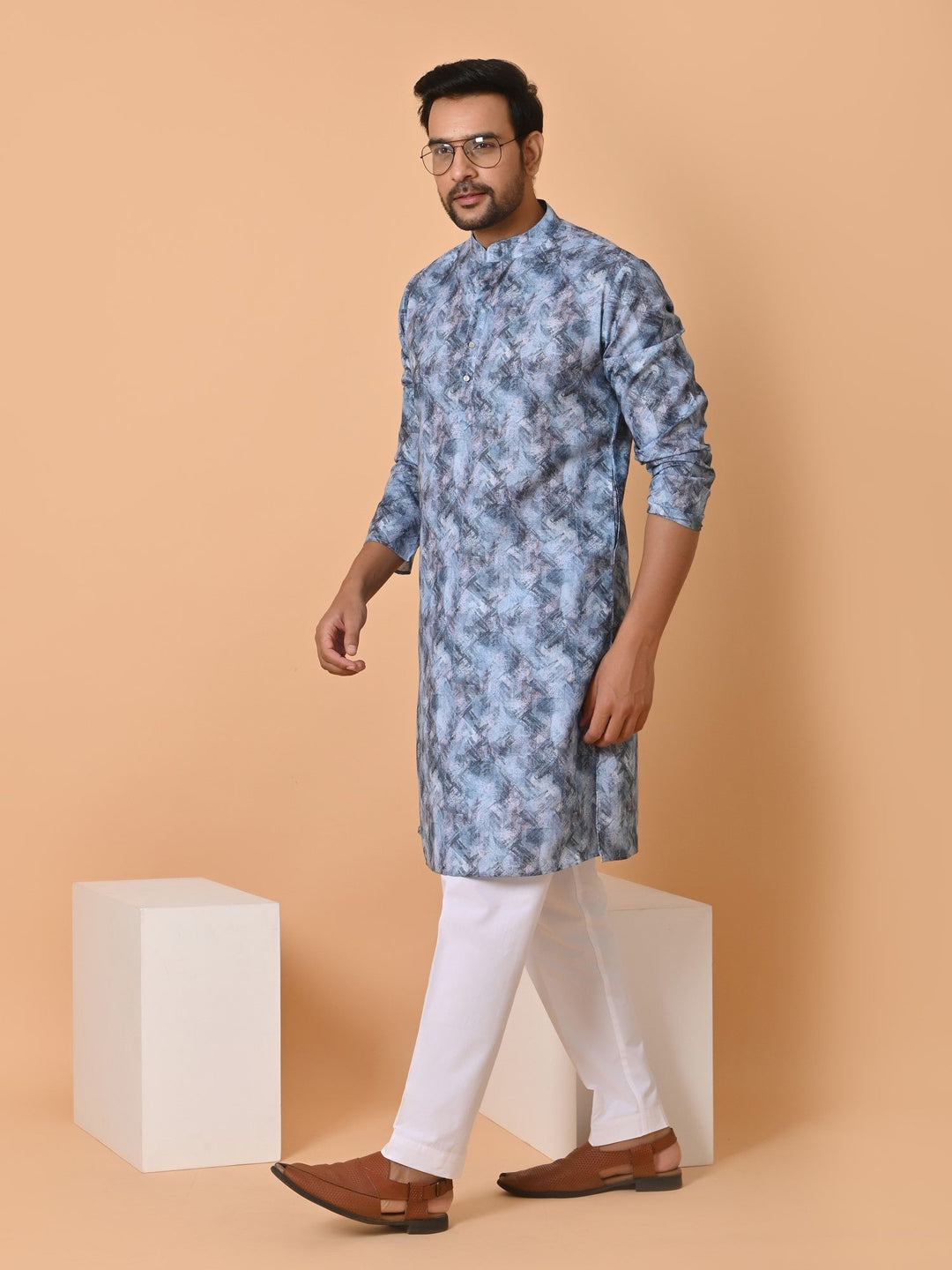 Abstract Blue Kurta Set