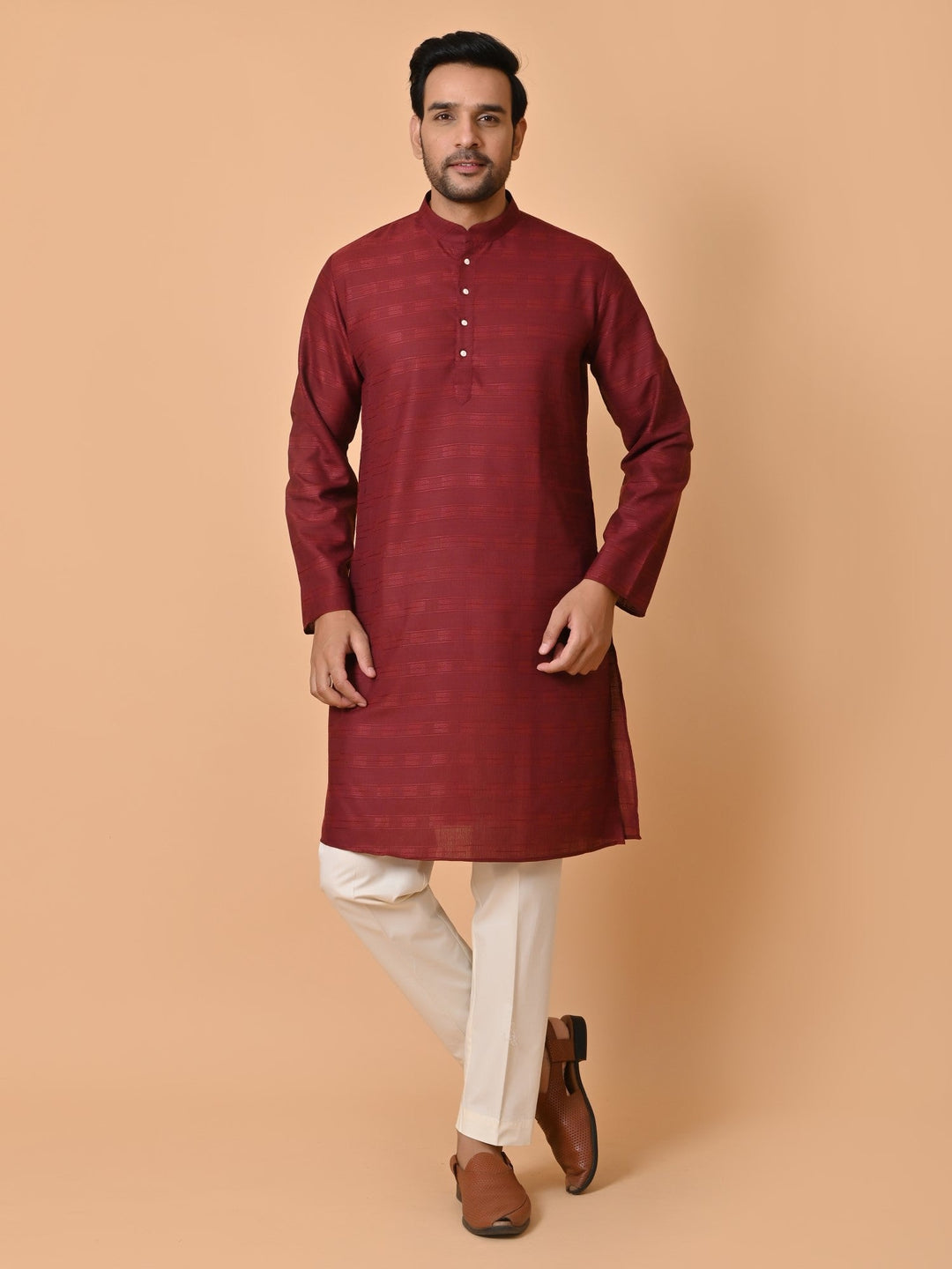 Striped Wine Kurta Set