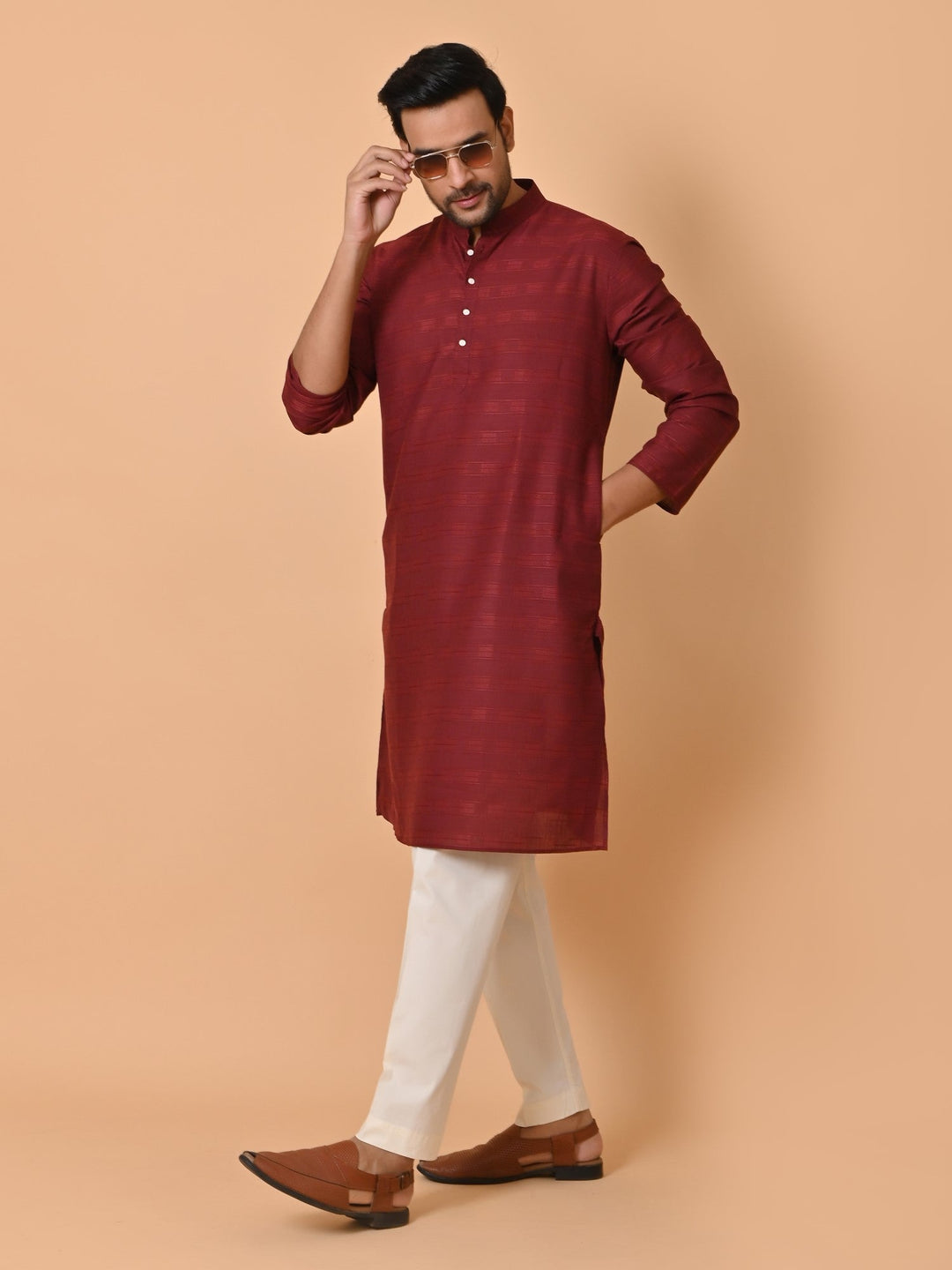 Striped Wine Kurta Set